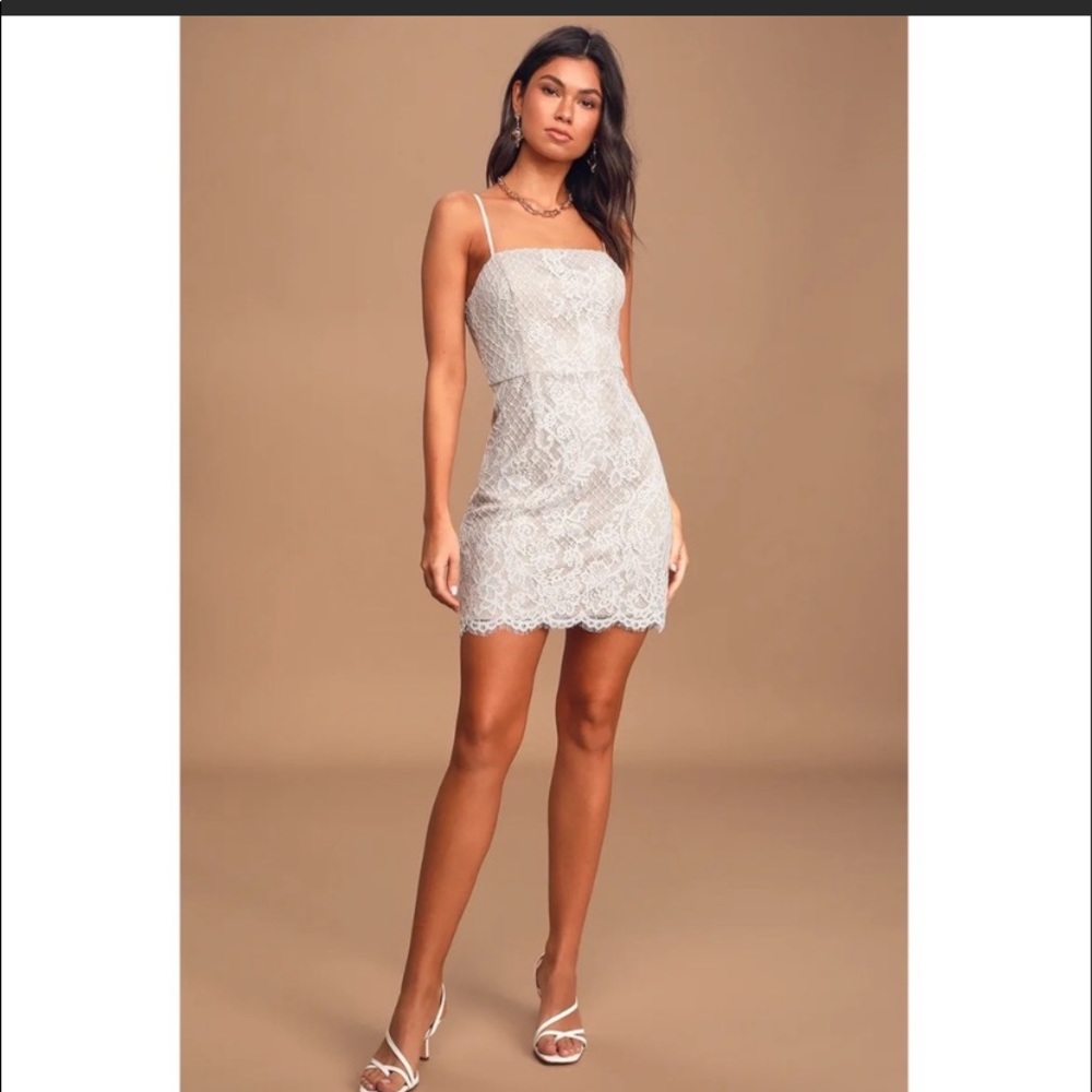 Lulus Love's Dream Lace Sleeveless Mini Dress in White sz M